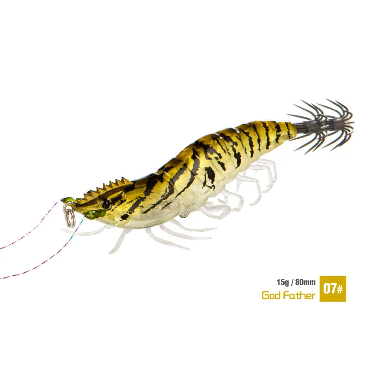 Luminous Squid Jig Hook Fishing Lures 8cm 15g Soft Foot Octopus Lure Wood Shrimp Cuttlefish Artificial Hard Bait For Sea Tools