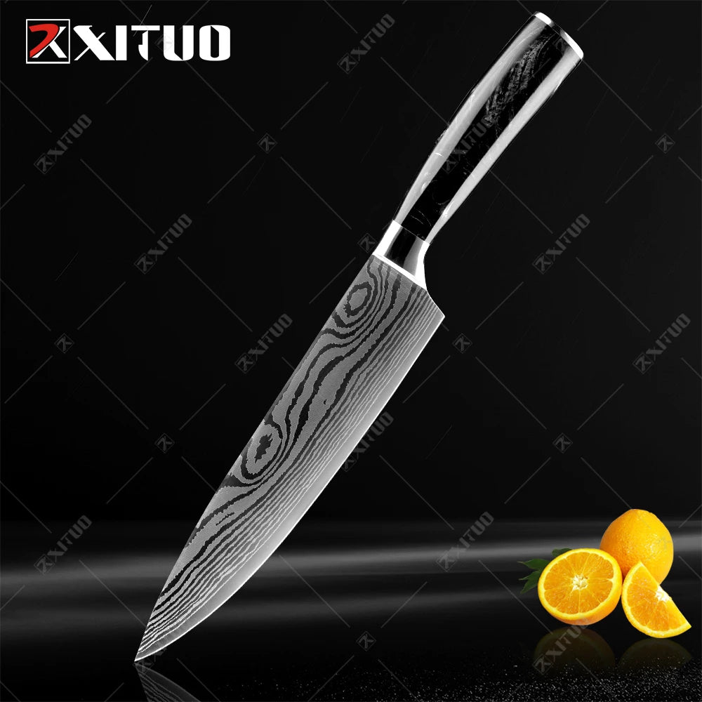 XITUO Kitchen Knife Set Meat Cleaver Chef Knives Stainless Steel Santoku Fruit Vegetable Knife Damascus Pattern Cooking Cutter - Action Outdoors Kiwi
