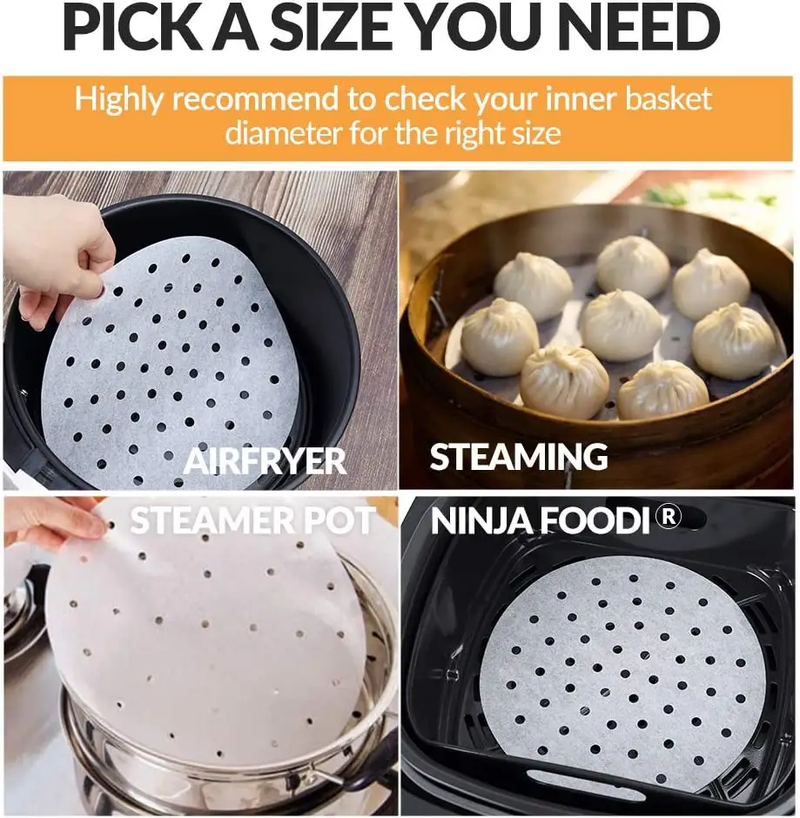 200PCS Air Fryer Liners Perforated Parchment Paper Round Non-stick by salelink.co.nz