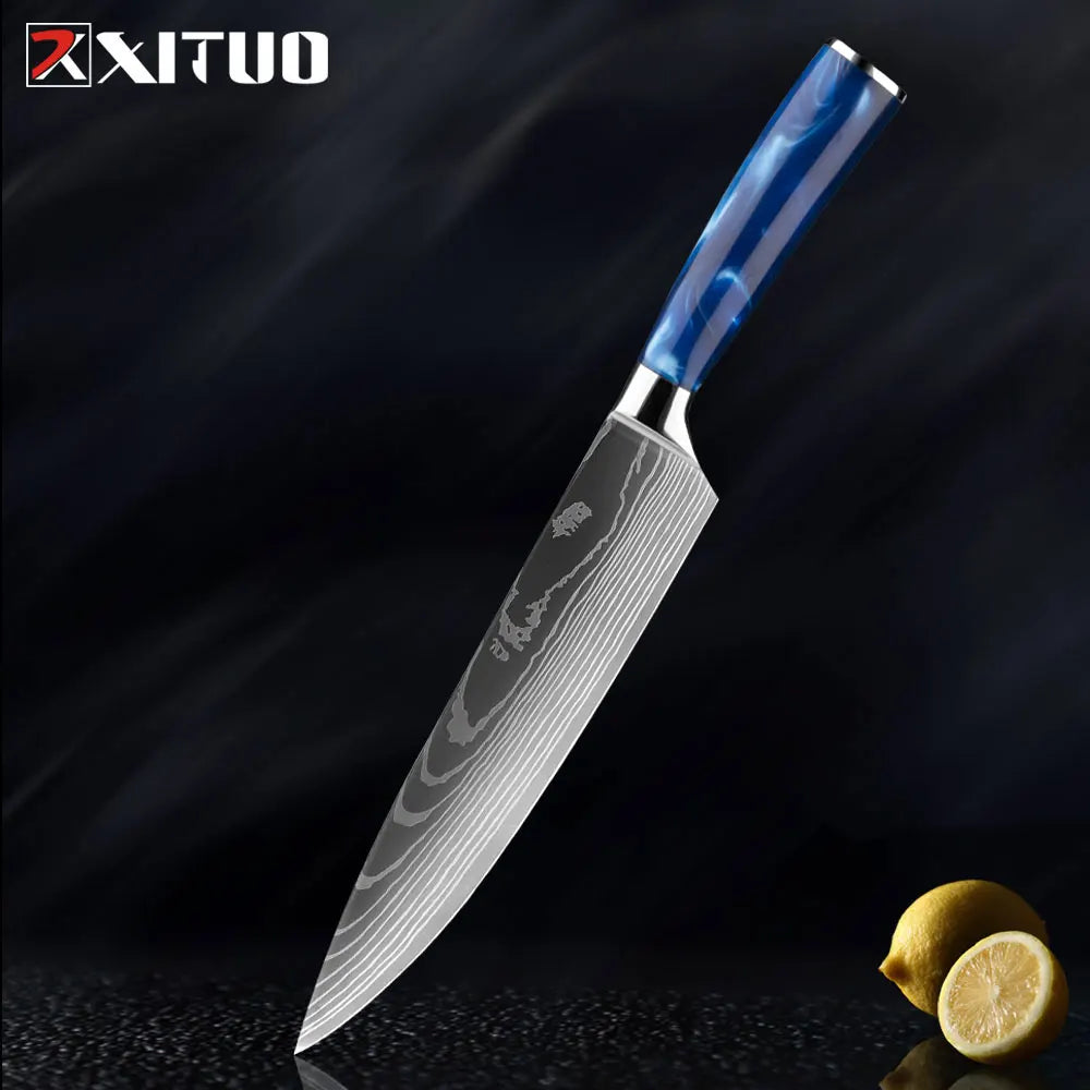 XITUO Kitchen Knife Set Meat Cleaver Chef Knives Stainless Steel Santoku Fruit Vegetable Knife Damascus Pattern Cooking Cutter - Action Outdoors Kiwi