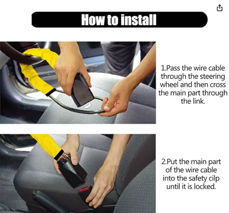 Steering Wheel Lock Seat Belt Lock Universal Anti Theft Car Device Yellow by salelink.co.nz