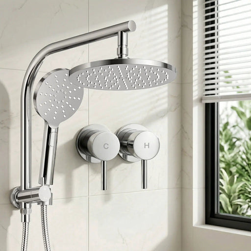 SportZone.co.nz Furniture > Bathroom > Shower Heads & Screens Cefito 9'' Rain Shower Head Set Handheld Round High Pressure Twins Tap Chrome Cefito 9'' Rain Shower Head Set Handheld Round High Pressure Twins Tap Chrome