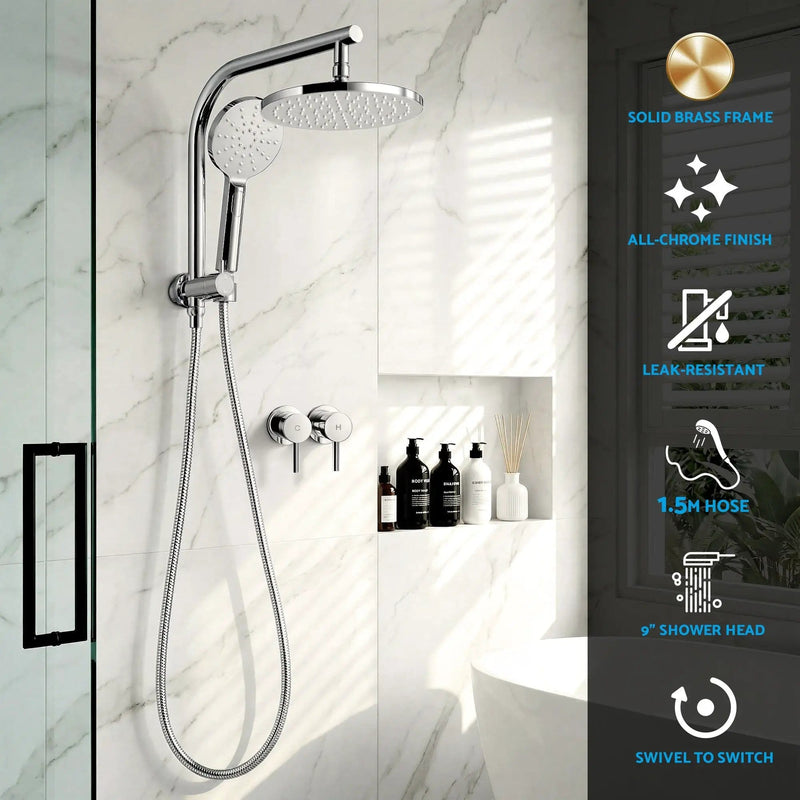 SportZone.co.nz Furniture > Bathroom > Shower Heads & Screens Cefito 9'' Rain Shower Head Set Handheld Round High Pressure Twins Tap Chrome Cefito 9'' Rain Shower Head Set Handheld Round High Pressure Twins Tap Chrome