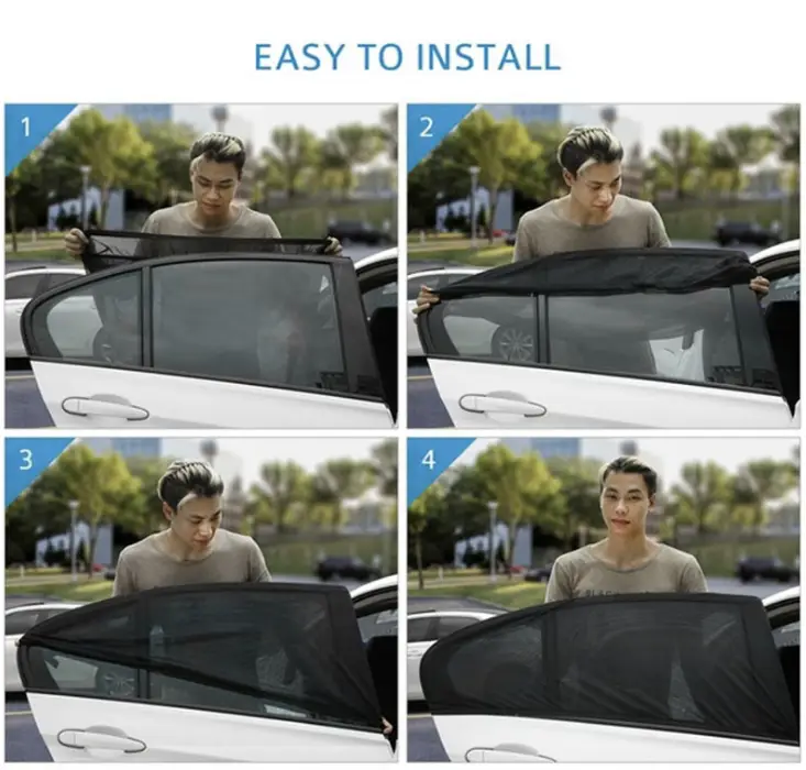 4pcs/set Car Front & Rear Side Window Sun Shade Cover Visor Mesh Shield Sunshade by dealonline.co.nz