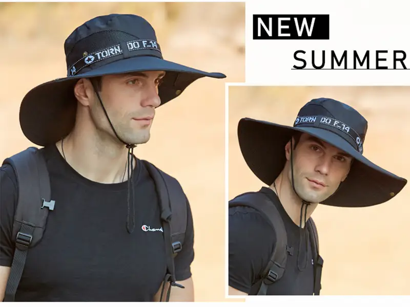 92050-BLACK Sun HatS Wide Brim Bucket Outdoor Fishing Hiking Cap UV Protection by dealonline.co.nz