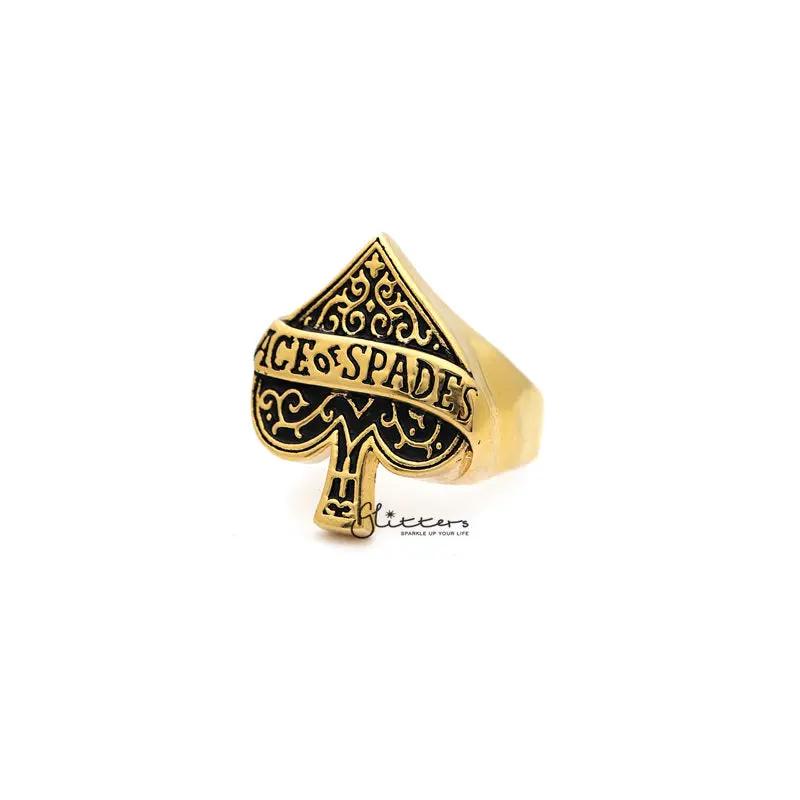 18K Gold I.P Stainless Steel Ace of Spades Casting Men's Rings by Glitters