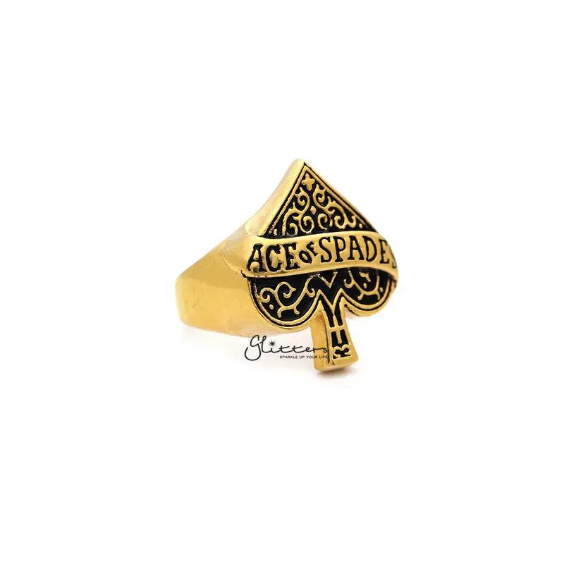 18K Gold I.P Stainless Steel Ace of Spades Casting Men's Rings by Glitters