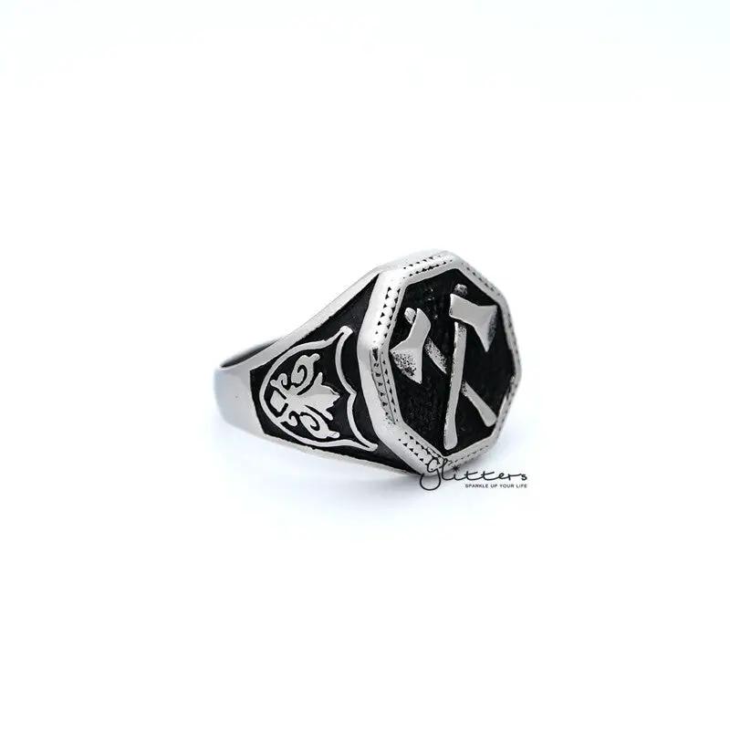 Stainless Steel Ax Hexagon Shape Casting Men's Rings by Glitters