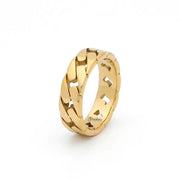 Stainless Steel Cuban Curb Chain Link Ring - Gold by Glitters