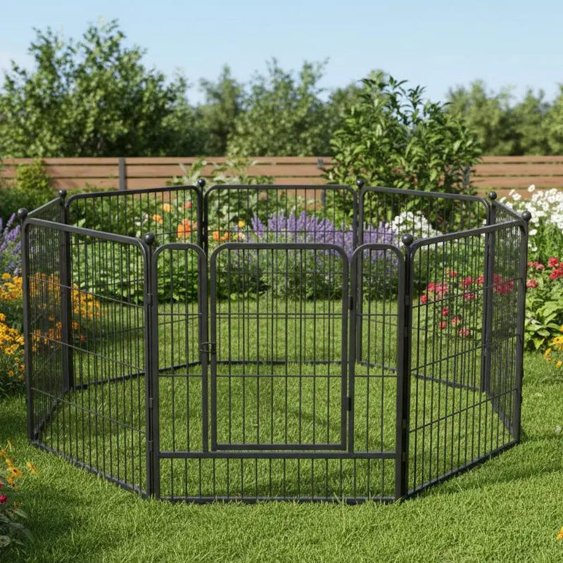 Pet Fence 8 Panels 80 x 80cm Dog Playpen Pet Enclosure SILVER MIX by dealonline.co.nz