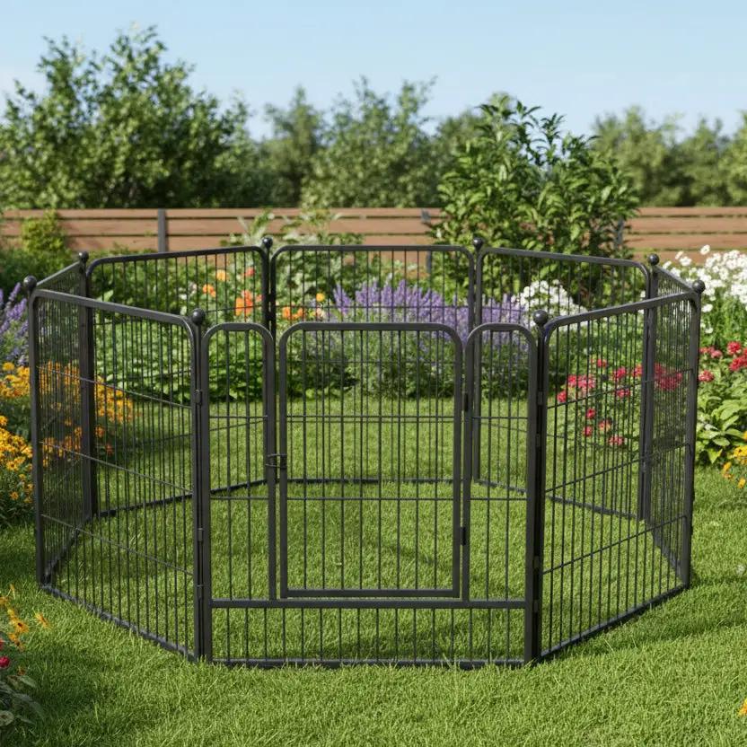 Pet Fence 8 Panels 80 x 80cm Dog Playpen Pet Enclosure SILVER MIX – view 1