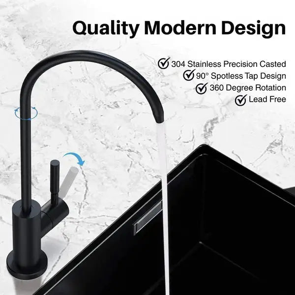 Hydrate Filters 304 Stainless Steel Filter Tap - 1/4" Under-Sink, Silver and Black NZ by Filtration Station NZ