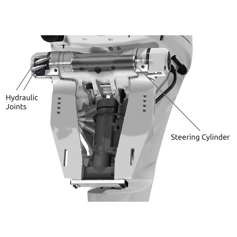 Maxtek Marine Yamaha steering kit components including hydraulic joints and steering cylinder.