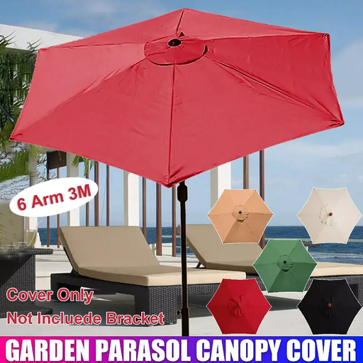 5 Colours 6-Arm/3M Parasol Replacement Cloth Round Garden Umbrella Cover by dealonline.co.nz