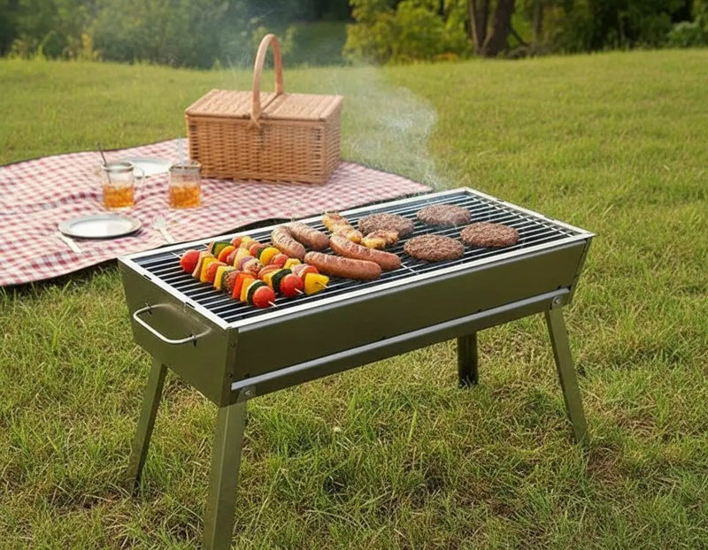 Folding Barbecue BBQ Charcoal Grill 62cm x 23cm High 46cm by dealonline.co.nz