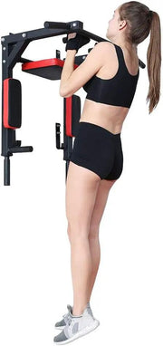 Pull Up Bar and Dip Station - Black + Red by salelink.co.nz