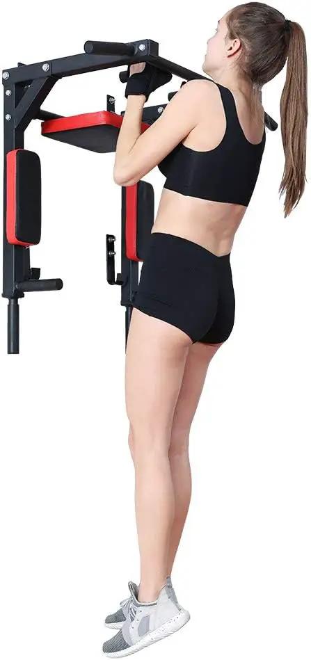 Pull Up Bar and Dip Station - Black + Red by salelink.co.nz