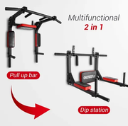 Pull Up Bar and Dip Station - Black + Red by salelink.co.nz