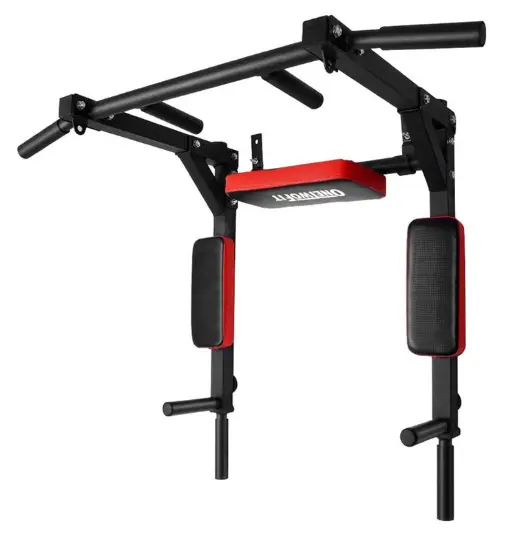 Pull Up Bar and Dip Station - Black + Red by salelink.co.nz