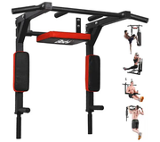 Pull Up Bar and Dip Station - Black + Red by salelink.co.nz