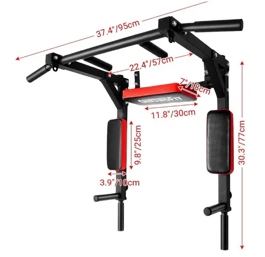 Pull Up Bar and Dip Station - Black + Red by salelink.co.nz