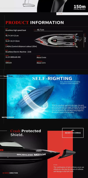 55km/h Brushless Motor High Speeds R/C Boat 2.4G w/ LED Light Water Cooling by dealonline.co.nz