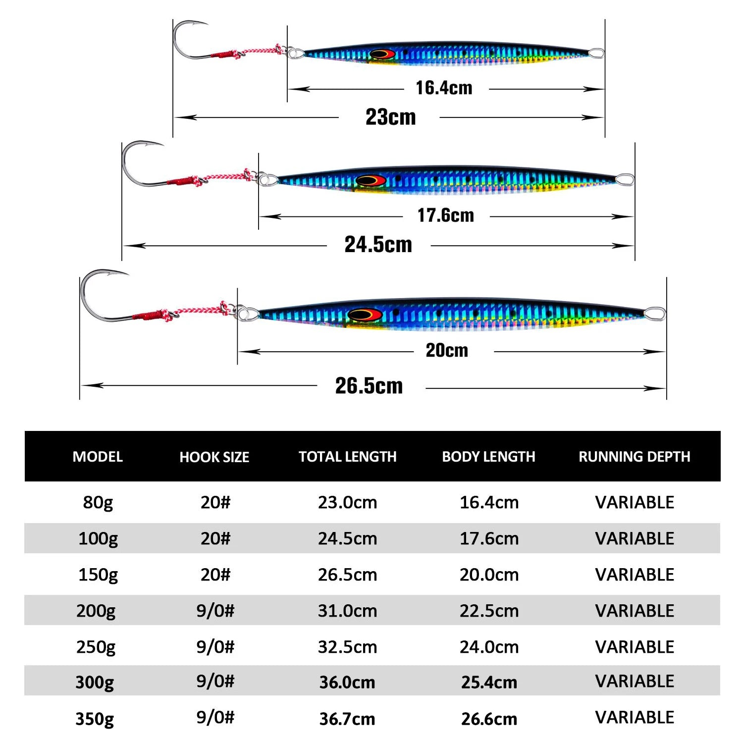 Goture 3pcs/lot Saltwater Speed Pitch Jigging Fishing Lure 80g 100g 150g 200g 250g 300g 350g Luminous Metal Jig Spoon 3 Colors - Action Outdoors Kiwi