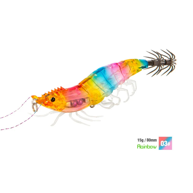 Luminous Squid Jig Hook Fishing Lures 8cm 15g Soft Foot Octopus Lure Wood Shrimp Cuttlefish Artificial Hard Bait For Sea Tools