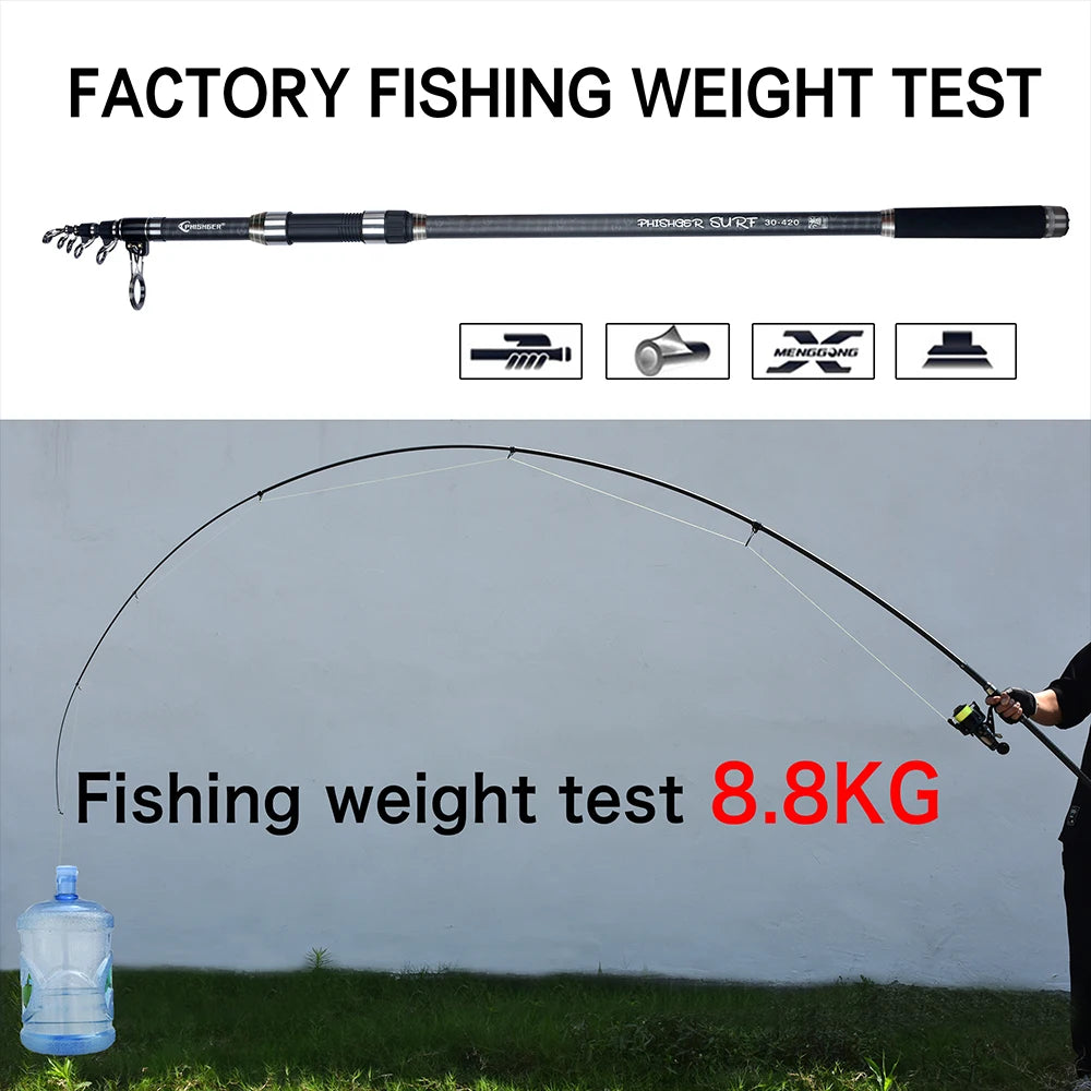 PHISHGER Telescopic Surf Spinning Rod 3.6/4.2/4.5/5.0/5.3m Power80-150g 30T Carbon Travel Surfcasting Shore Casting Fishing Pole - Action Outdoors Kiwi