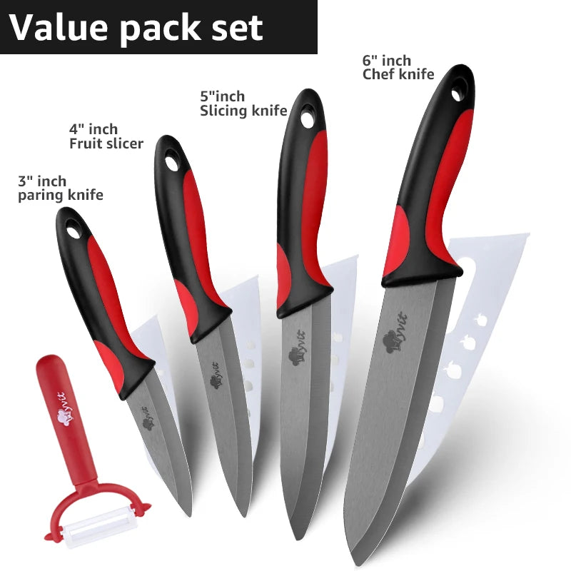 Kitchen Knives Ceramic Knife Set 3 4 5 6 inch Chef Knife Stand Holder Utility with Peeler Fruit Vegetable White Blade Anti-slip - Action Outdoors Kiwi