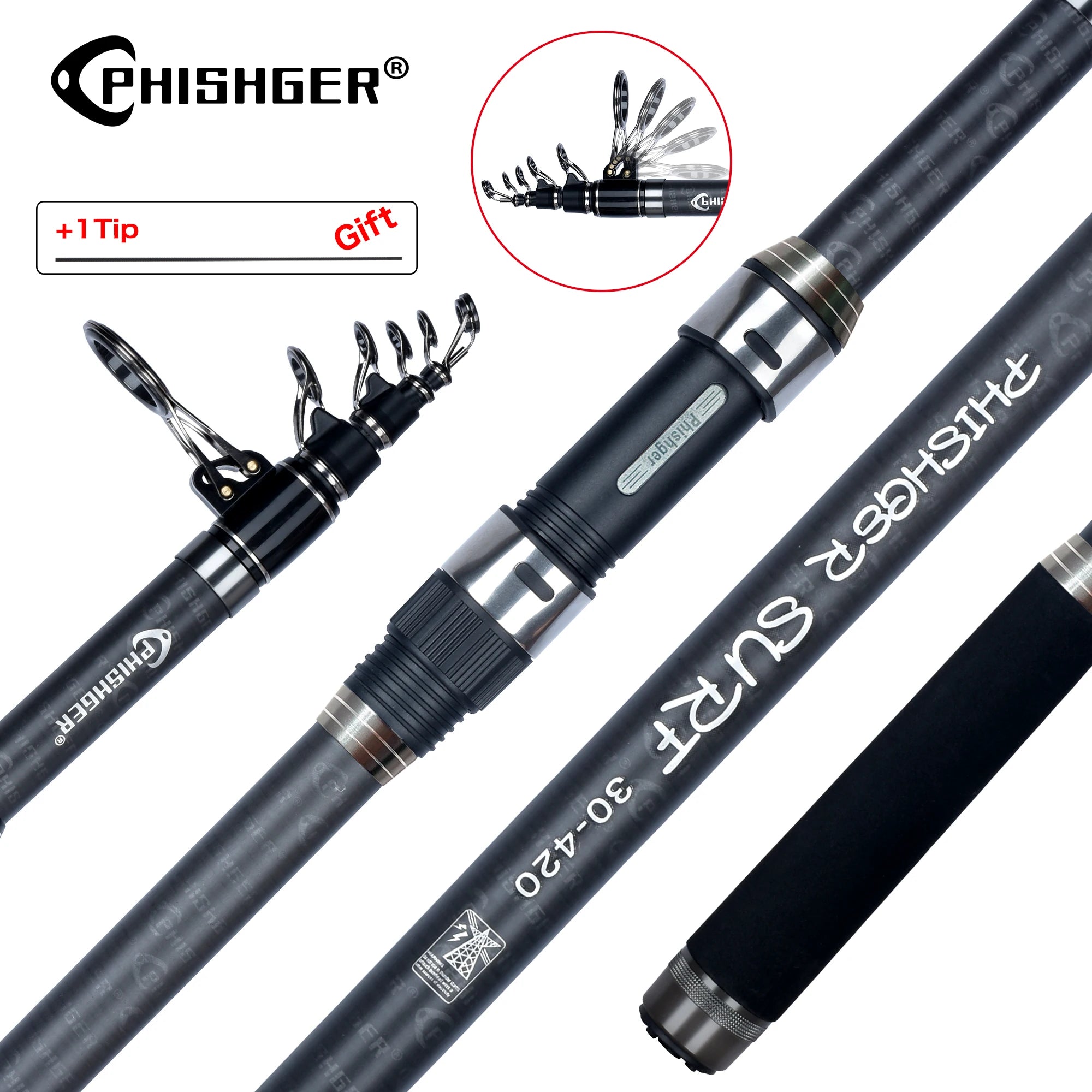 PHISHGER Telescopic Surf Spinning Rod 3.6/4.2/4.5/5.0/5.3m Power80-150g 30T Carbon Travel Surfcasting Shore Casting Fishing Pole - Action Outdoors Kiwi