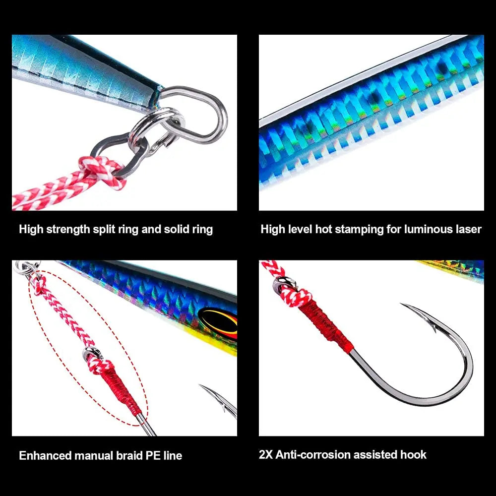 Goture 3pcs/lot Saltwater Speed Pitch Jigging Fishing Lure 80g 100g 150g 200g 250g 300g 350g Luminous Metal Jig Spoon 3 Colors - Action Outdoors Kiwi