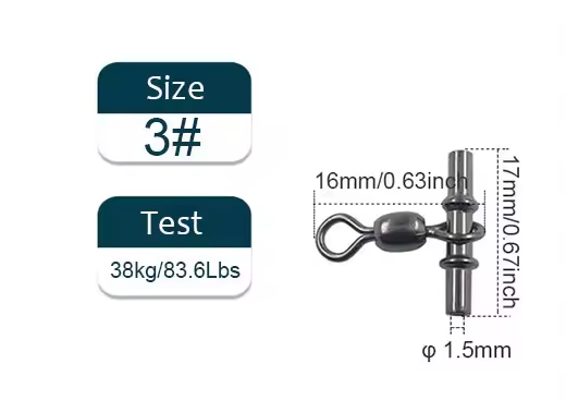 16mm 38kg Swivel Sleeves 3-way Fishing Swivels Crane 10PK 1.5mm Line SIze by Action Fishing Nets