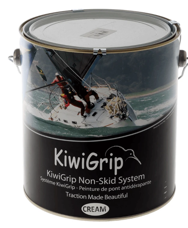 Kiwi Grip Kit Non Slip Paint 4L Cream container showcasing non-skid system for marine use.