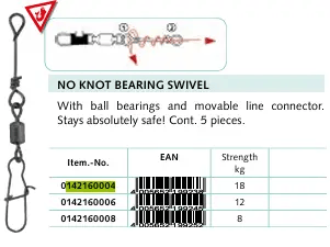 Balzer Fishing Swivel's and clips 18kg Swivel with knotless connector - Connect swivel with wraps no knot required 18kg Swivel with knotless connector - Connect swivel with wraps no knot required
