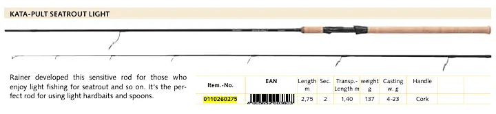Balzer Fishing Rods KATA-PULT SEATROUT LIGHT 2.75m Carbon 4-23Gram Cast KATA-PULT SEATROUT LIGHT 2.75m Carbon 4-23Gram Cast
