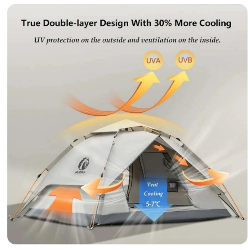 Double Layer Camping Tent Waterproof Pop-up Tent 3-4 Person DYLF94225 by ECOTREK
