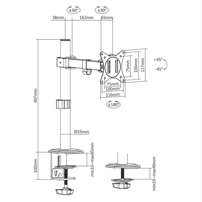 Locktight Single-Monitor steel articulating mount by sue-e furniture