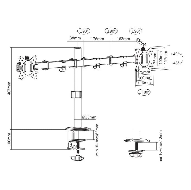 Locktight Dual-Monitor steel articulating mount by sue-e furniture