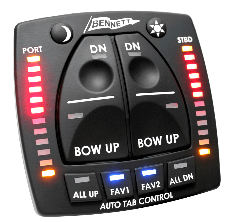 Bennett Auto Trim Pro 12 inch x 9 inch Complete trim tab control keypad with buttons for manual and automatic adjustments.