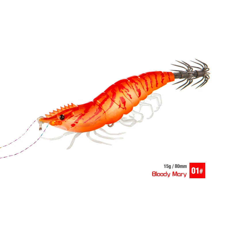 Luminous Squid Jig Hook Fishing Lures 8cm 15g Soft Foot Octopus Lure Wood Shrimp Cuttlefish Artificial Hard Bait For Sea Tools