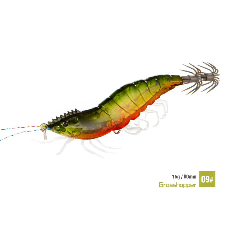 Luminous Squid Jig Hook Fishing Lures 8cm 15g Soft Foot Octopus Lure Wood Shrimp Cuttlefish Artificial Hard Bait For Sea Tools