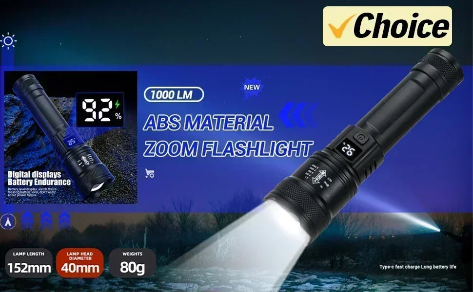 High Strong Power Led Flashlights Tactical Flash Light Torch Ultra Bright Lamp USB Charging Camping Fishing Defensa Zoom Lantern - Action Outdoors Kiwi