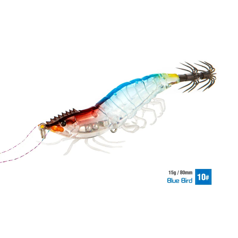 Luminous Squid Jig Hook Fishing Lures 8cm 15g Soft Foot Octopus Lure Wood Shrimp Cuttlefish Artificial Hard Bait For Sea Tools