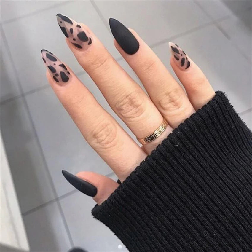 24Pcs/Set Medium Long Oval Acrylic Press on Nails Artificial Full Cover Wearing False Nails Black Gradient Almond Fake Nails Art - Action Outdoors Kiwi