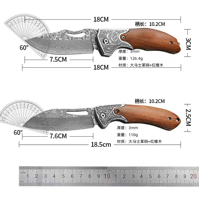XUANTENG Damascus Laser Pattern Small Knife Hollow Handle Outdoor Knife Camping Hunting Knife Survival Knife - Action Outdoors Kiwi