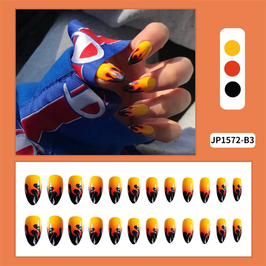 24Pcs/Set Medium Long Oval Acrylic Press on Nails Artificial Full Cover Wearing False Nails Black Gradient Almond Fake Nails Art - Action Outdoors Kiwi