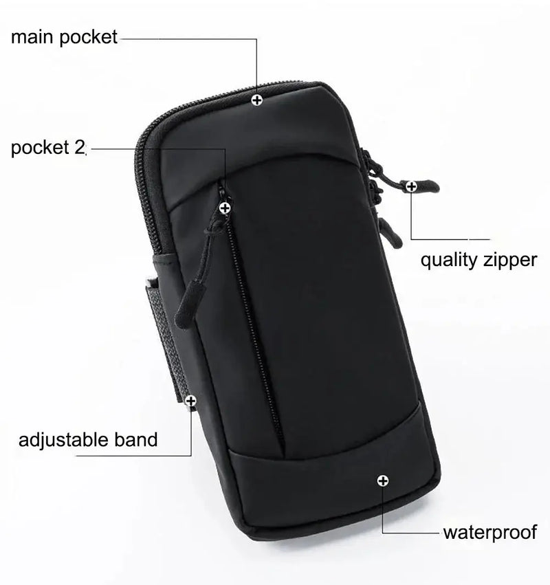 Waterproof Running Armband Phone Holder – 2 Pocket Sports Wrist Wallet for Gym & Outdoor Exercise (Fits up to 6.8” phone) RMX1603 by ECOTREK