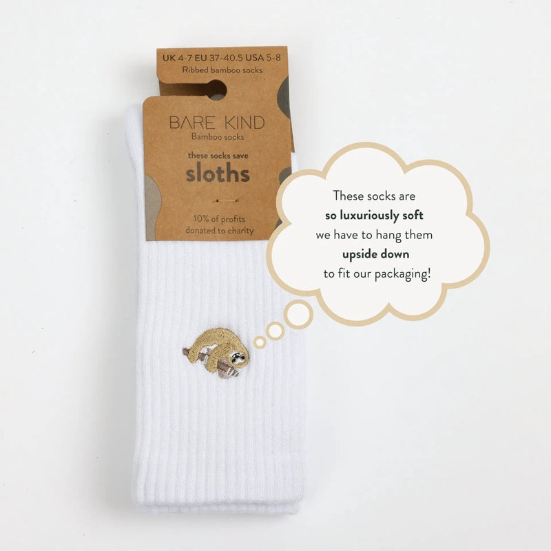 Save the Sloths Ribbed Bamboo Socks by Barekind NZ