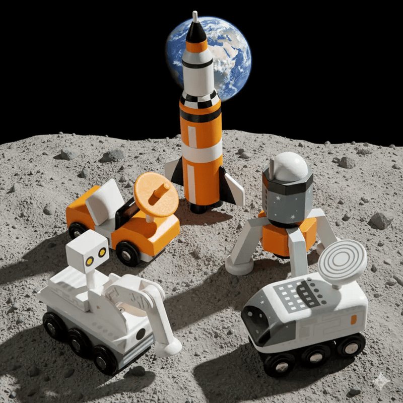Wooden Space Voyager Vehicle Set - Tender Leaf Toys | Wooden Rocket NZ by Curious Moonbeam